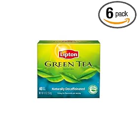 Lipton Green Tea, Decaffeinated, Tea Bags, 40-Count Boxes (Pack of 6)