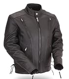 First MFG Men's Classic Vented Scooter Leather Jacket. Action Back. FIM201MNZ