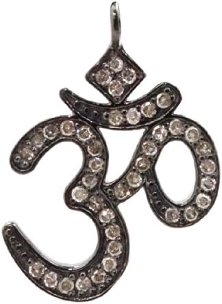 925 Sterling Silver 0.38 Ct Natural Diamond Pave Religious Symbols "OM" Ventage Pendant Handmade Jewelry