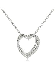 Womens Sterling Silver Diamond Shadow Heart Pendant Necklace (1/ 10 cttw, I-J Color, I2 Clarity), 18"