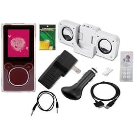 9 items Premium Accessory Bundle Combo for Microsoft Zune 4GB / 8GB / 16GB Series MP3 Player: Clear Crystal Hard Case Cover, USB 2in1 Data Sync Cable, Universal USB Car Charger, Universal USB Wall / Travel / AC Adapter Charger, 3.5mm Auxillary Cable, Belt Clip, Armband, Earbud Caps (come with 3 different sizes), Portable Foldable Speaker Dock, and a Screen Protector