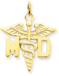 Large MD Caduceus Charm in 14 Karat Yellow Gold