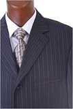 Men's Super 140's Merino Wool Single Breasted 4 Button Navy Pinstripe Wide Leg Suit with Vest
