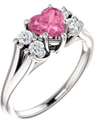 Platinum 6.00x6.00mm Heart Cut Pink Sapphire and Diamond Ring -- LIFETIME WARRANTY