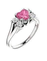 14K White Gold 6.00x6.00mm Heart Cut Chatham Created Pink Sapphire and Diamond Ring -- LIFETIME WARRANTY