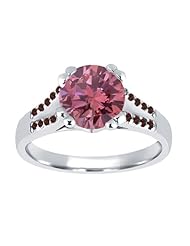 1.10 Ct Round Pink Diamond Red Garnet 18K White Gold Ring
