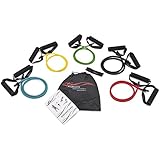 ProSource Premium Double Dipped Latex Resistance Bands (Set of 5) with Door Anchor, Carrying Case, and Exercise Chart
