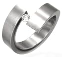 Silver Stainless Steel Single Stone Ring (Cubic Zirconia) - Various sizes available