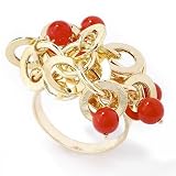 14K Gold Coral Accent Charm Dangle Ring