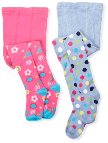 Stride Rite Girls 2-6x Two Pack Dot Floral Heavyweight Tight, Assorted, 7/10