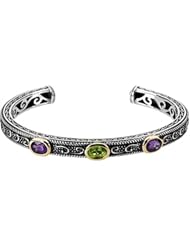 Sterling Silver and 14K Yellow Gold Amethyst, Peridot and Sapphire Bracelet -- LIFETIME WARRANTY