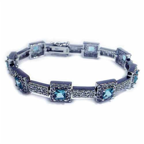 Sterling Silver Bracelet with Simulated Aquamarine CZ Simulated Diamond CZ