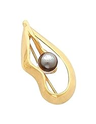 14K Yellow Gold Akoya Cultured Black Pearl Brooch -- LIFETIME WARRANTY