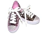 Girls Cheetah Print Rhinestone Twinkle Toes Sneakers Tennis Shoes
