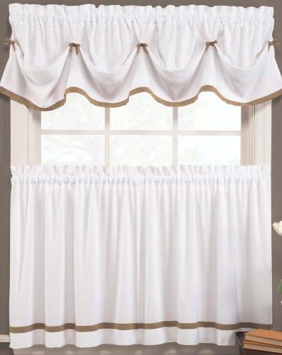 Kate Curtain - Tier Pair (57" x 36") - White with Color Trim - Taupe