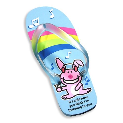 It's Happy Bunny by Jim Benton - Ladies Flip Flop, Blue (Size S5-6)