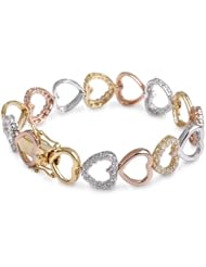 Tri Color Clear C.Z. Diamond Heart Sterling Silver Bracelet