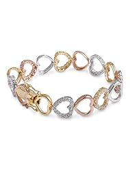 CleverSilvers Tri Color Clear CZ. Diamond Heart Sterling Silver Bracelet