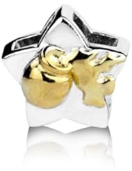 Sterling Silver and 18k Yellow Gold Zodiac Charm Aquarius , Fits Pandora and All Brands Charm Bracelets and Necklaces.