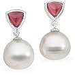 14K White Gold Paspaley South Sea Cultured Pearl and Rhodolite Garnet Earrings - 12.00mm