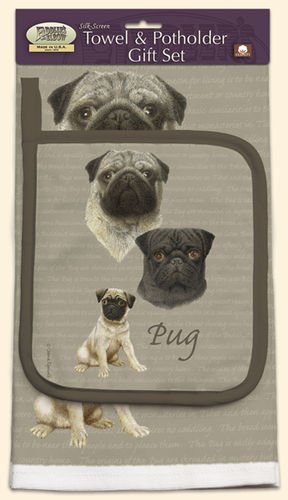 David Kiphuth Dog Breed Kitchen Towel and Potholder Set--Pug