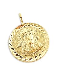 14k Yellow Gold Jesus Face Round Coin Pendant Charm
