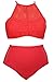 EVALESS Womens High Neck Mesh Insert Strappy Hollow Out Bikini Bathing Suit XX-Large Size Orange Red