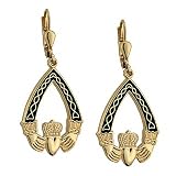 Gold Plated Tear Drop Claddagh Earrings - Black - Made in Ireland