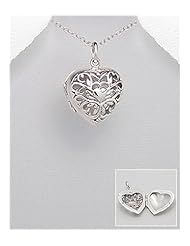 Heart Locket pendant Necklace In Sterling Silver