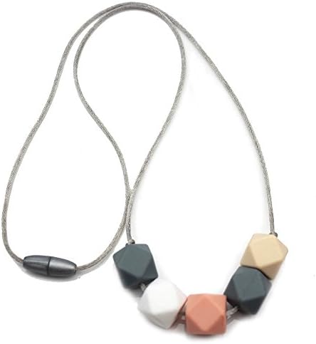 Designer Silicone Teething Necklace for Mom to Wear - BPA FREE Baby Teething Beads - Perfect Baby Shower Gift - Hexagon Beads(Gray&amp;White)