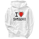 I Love Skateboard Sports Mens Hoodie (White, Sizes X-Small - XXX-Large)