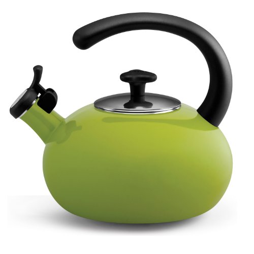 "Rachael Ray Teakettle Porcelain Enamel on Steel Curve Teakettle, 2-Quart, Green"
