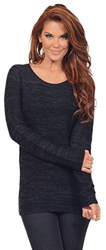 Women's Casual Scoop Neck Long Sleeve Heathered Cashmerlon Sweater