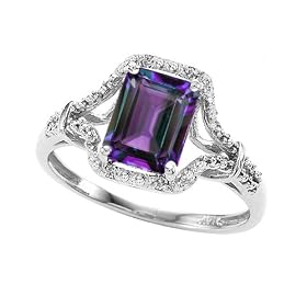 1.52 cttw 14k Gold Lab Created Emerald Cut Alexandrite and Diamond Ring - 14kt White or Yellow Gold