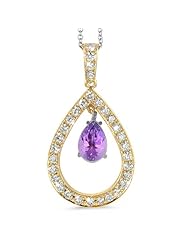 Twin Pear Shaped Diamond Pendant In 18K Yellow Gold With A 0.65 ct. Genuine amethyst Center Stone.