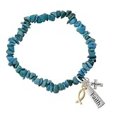 Sterling Silver & Turquoise Chip Inspirational Stretch Bracelet