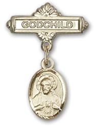 Gold Filled Baby Badge with Scapular Charm and Godchild Badge Pin