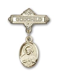 14K Gold Baby Badge with Scapular Charm and Godchild Badge Pin