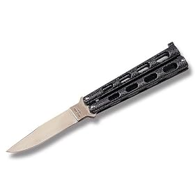 Bear 4" Butterfly Knife with Black Cast Metal Handles