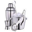 LUXUS PROFI BAR SET AUS EDELSTAHL, 6 TEILE, COCKTAIL SHAKER, MESSBECHER, EISEIMER, EISZANGE, SIEB UND LÖFFEL, SPÜLMASCHINENGEEIGNET, NEU+OVP