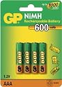 GP 600mAh AAA NiMH Rechargeable Batteries 4 Pack