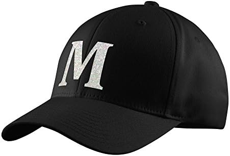 White Glitter Letter "M" Monogram Black Hat - Serif