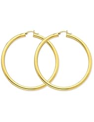 14k Yellow Gold Polished 4mm x 65mm Tube Hoop Earrings. 65mm Diameter.