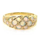 14K Yellow Gold Ladies 15 Stone Fiery Opal Band Ring - Finger Sizes 5 to 12 Available - Ideal for Special Birthday, Anniversary, Valentines Day or Mothers Day Gift