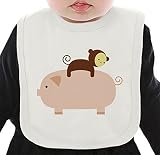 Baby Monkey Riding Pig ネクタイを有する有機ビブ Medium