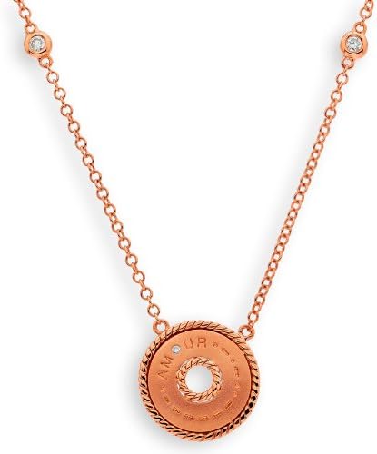 X1000Diamond 18K Rose Gold "Amour" True Love & Morse Code Diamond Miligrain Necklace 16"+1.5" (0.05ct,G-H Color,SI1-SI2 Clarity)