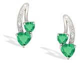 14K White Gold Genuine Heart Emerald and Diamond Earrings
