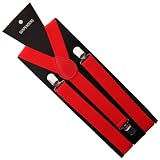 Red Suspender Elasticated Braces, Adjustable ,Metal adjusters and Snap fasteners .
