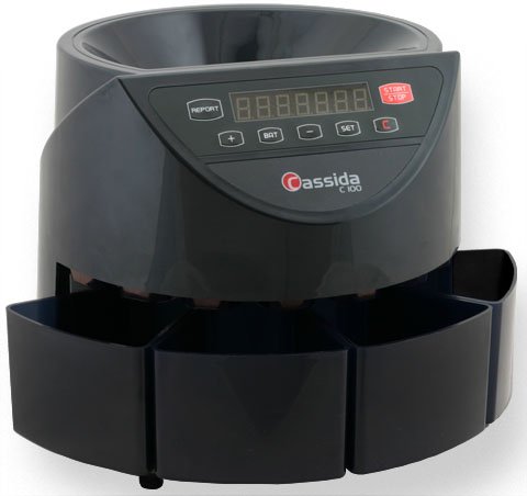 Cassida C100 Electronic Coin Sorter/Counter with multi-functional 7 digit LED display