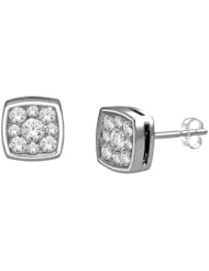 14K White Gold Rectangular Diamond Cluster Stud Earrings (1/2 carat H-I Color, SI2-I1 Clarity)